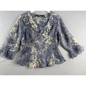 Bam! Y2K Sheer Top Womens Sz M Romantic Sheer Ruffled Fairy Paisley Babydoll
